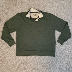 Orvis Olive Green 3/4 Zip Pullover Sweatshirt Patterned with Snap